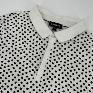 EXPRESS Men's White Black Dot Print Short Sleeve Polo Shirt XL Athletic Casual